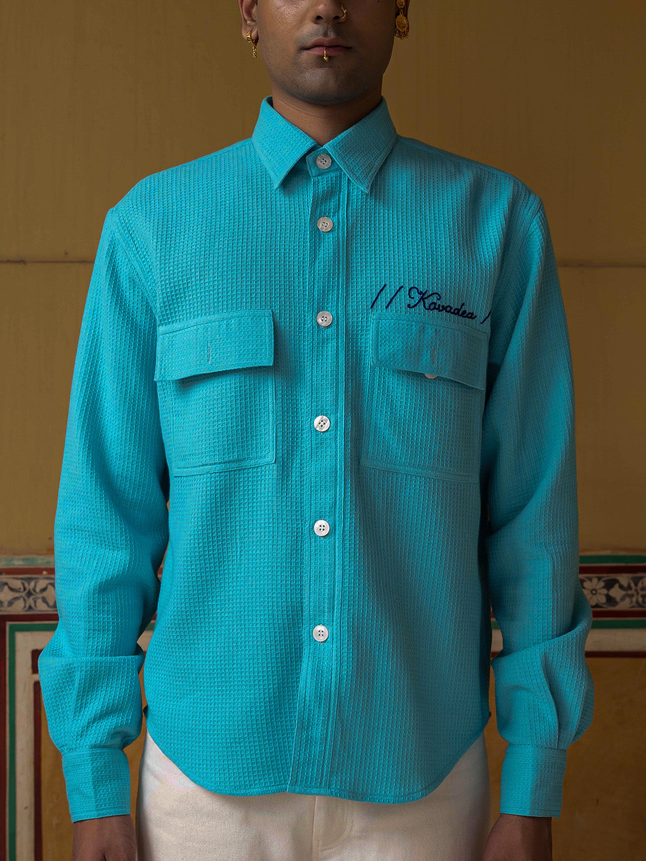 Waffle Shirt  (Cyan)